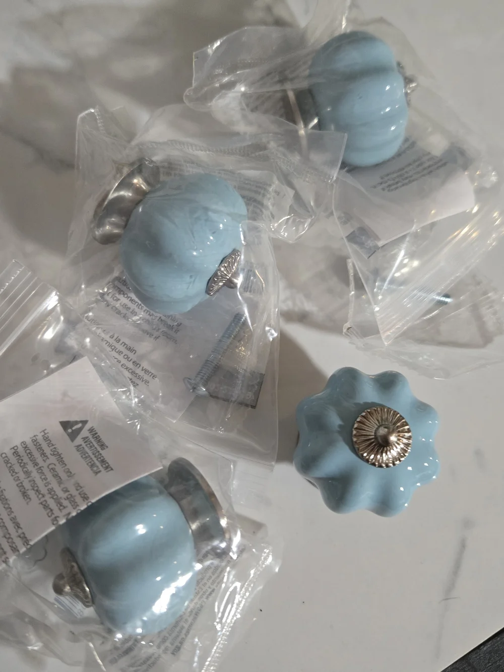 liberty Light Blue Ceramic Pumpkin Knob with Silver Accent